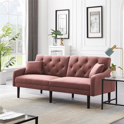 Futon canapé-lit en velours avec 2 coussins