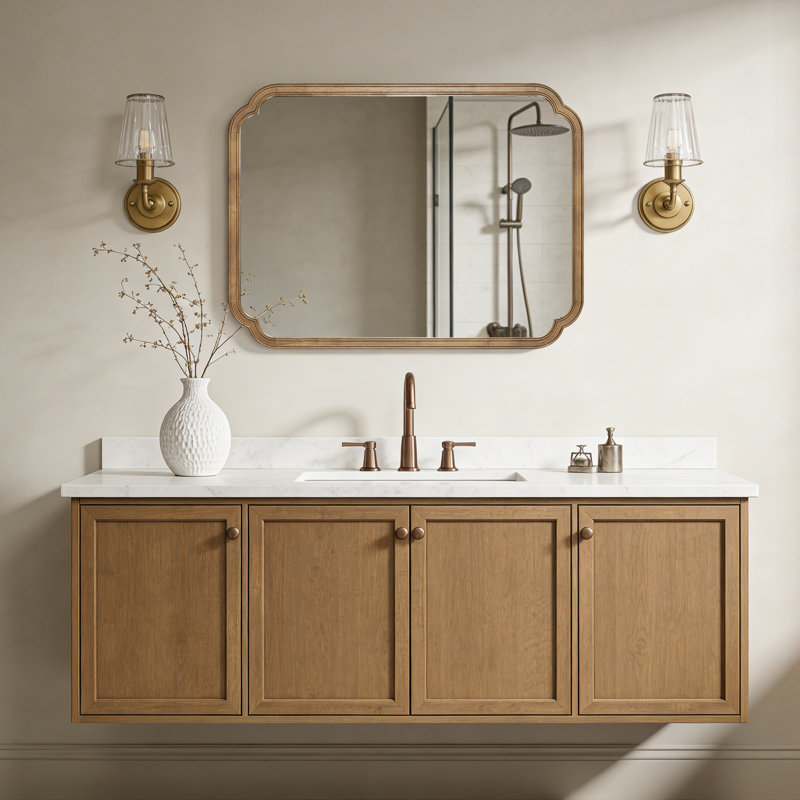 Miroir mural Ali, 1, Bois d'hévéa miel foncé, 40 po x 28 po
