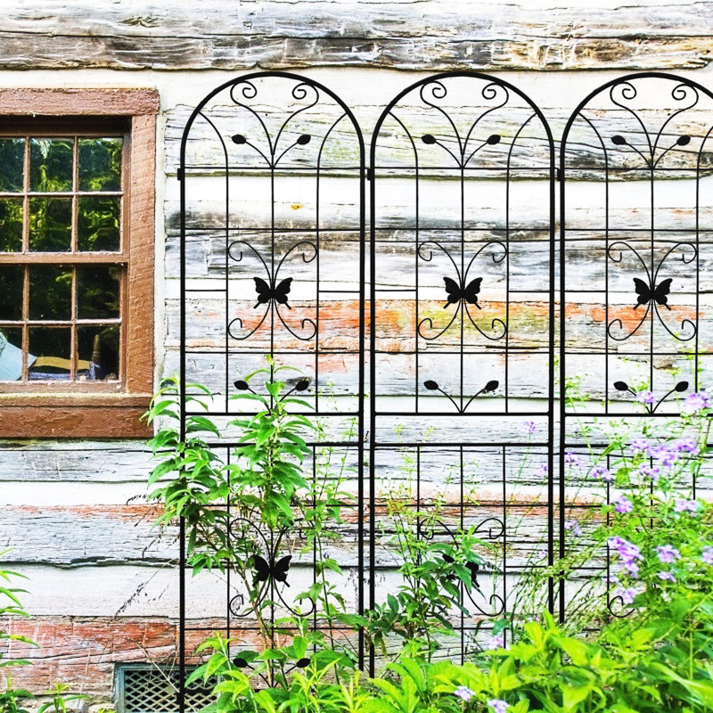 Paquet de 4, treillis antirouille 86,7 po x 19,7 po, support d'escalade extérieur pour jardin, tuyau rond galvanisé noir, support de fleurs double support de plante rouille, noir, rouille pour plantes