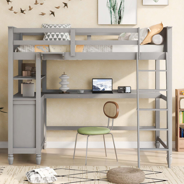 Ebern Designs Twin Size Loft Bed With Drawers And Desk, Wooden Loft Bed ...
