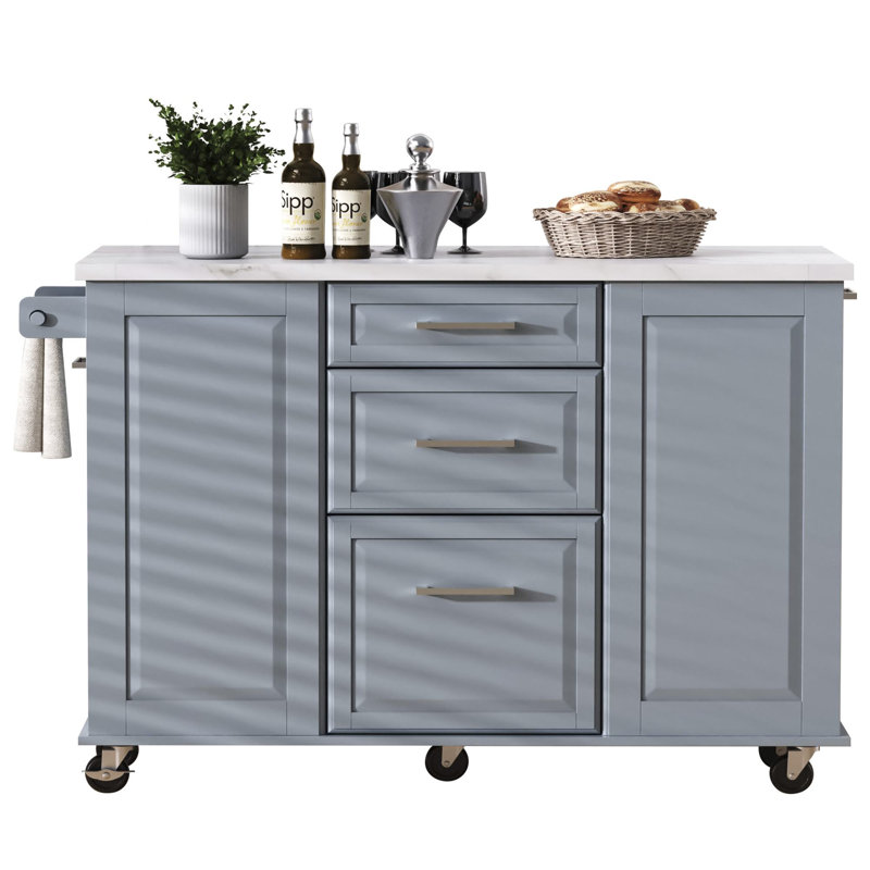 Darian 50.7" Kitchen Island With Storage And Can Cabinet, Gray Blue