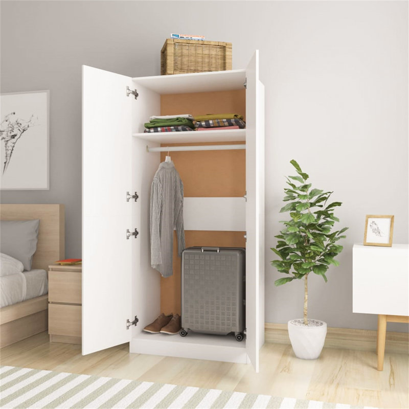 Benefiel 2 Door Manufactured Wood Wardrobe, 200cm H x 90cm W x 52cm D, White