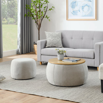 Repose-pieds rond avec rangement, fonction 2 en 1, table de bout avec repose-pieds