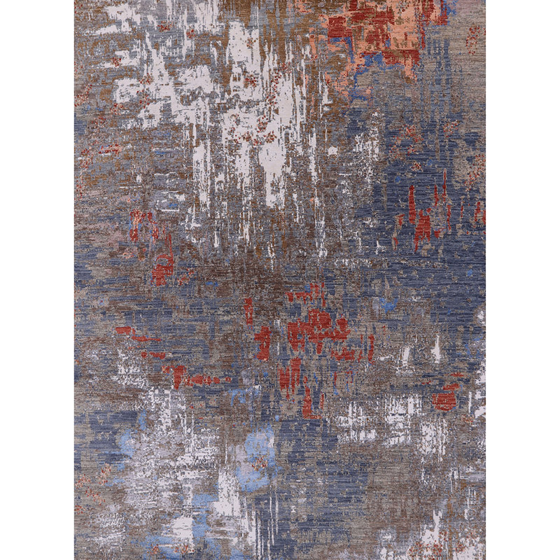 Tapis abstrait gris / bleu / rouge Bradgate, Rectangle 2 pi x 3 pi