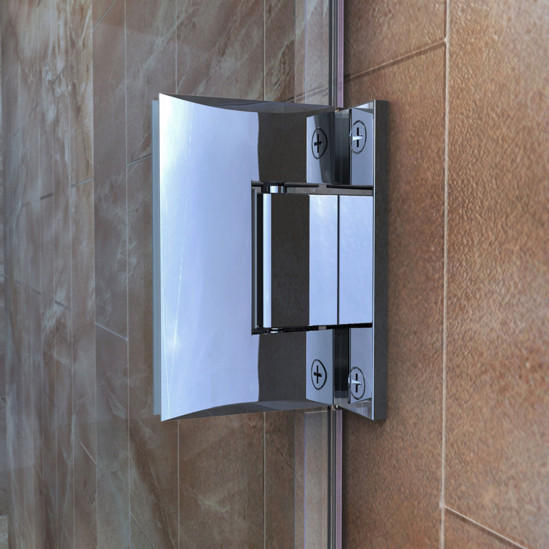 Unidoor Plus 57.5" W x 34.375" D x 72" H Frameless Pivot Rectangle Shower Enclosure with Fixed Panel, Chrome