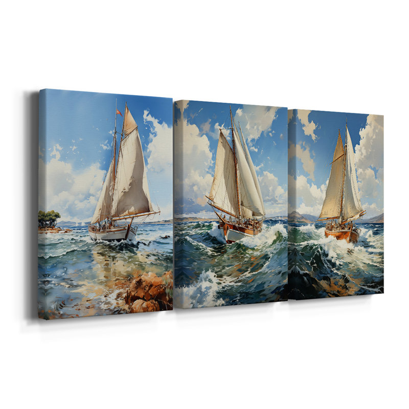 NAUTICAL Series CCCCXXV - Toile tendue avec châssis sur mesure - 3 pièces, H 18 po x l 36 po