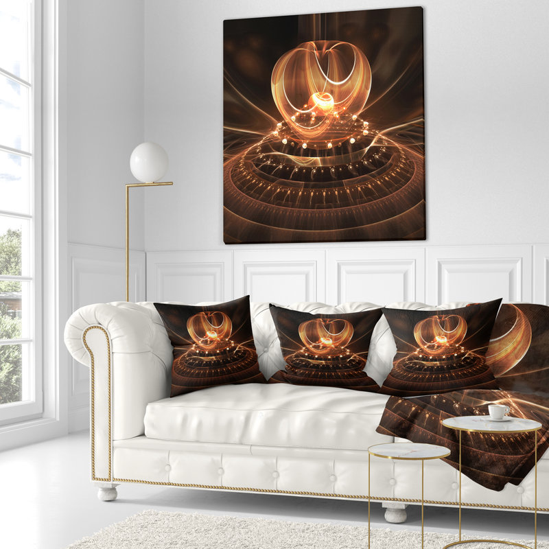 Modern Fractal Brown Dom - Coussin imprimé abstrait, 16 po x 16 po, Coussin décoratif