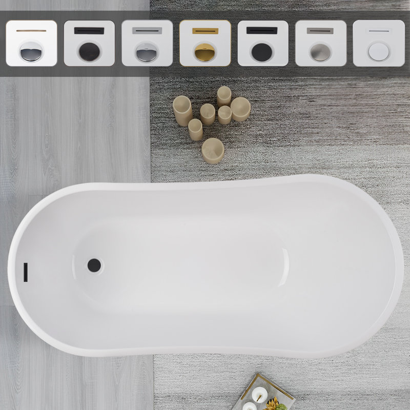Amara Acrylic Freestanding Soaking Bathtub, White/Matte Black, 28.37" H x 59" L x 28.37" W
