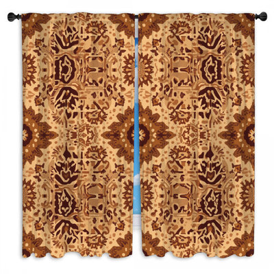 Beige Mandala Motif Window Curtains Mandala Sheer & Room Darkening - 2 Panels