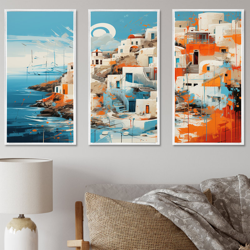 Paysage coloré de Santorin en Grèce IV - Santorini, art mural, Cadre flottant blanc, H 28 po x l 36 po