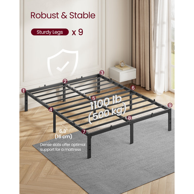 Metal Bed Frame, 190 Cm, Under-Bed Space, Modern Style, For Guest Room, Easy Assembly, Ink Black, Double (4'6)