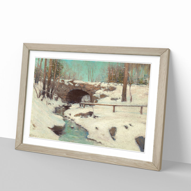 Stone Bridge in Central Park by Julian Onderdonk - Picture Frame Painting, 36cm H x 48cm W x 2cm D, Oak Framed