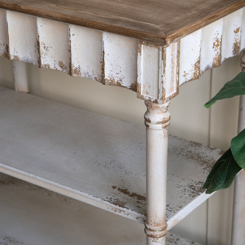 63x19.5x35.5" Three-tiered Wooden Console Table With Distressed White And Beige Finish