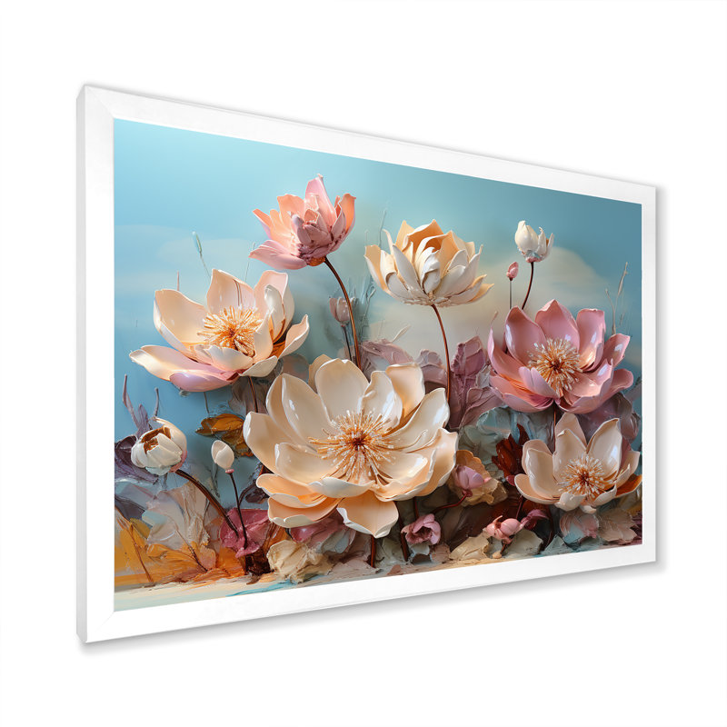 Fleur de lotus rose moderne - impression, H 16 po x l 32 po x P 1 po, Cadre simple blanc