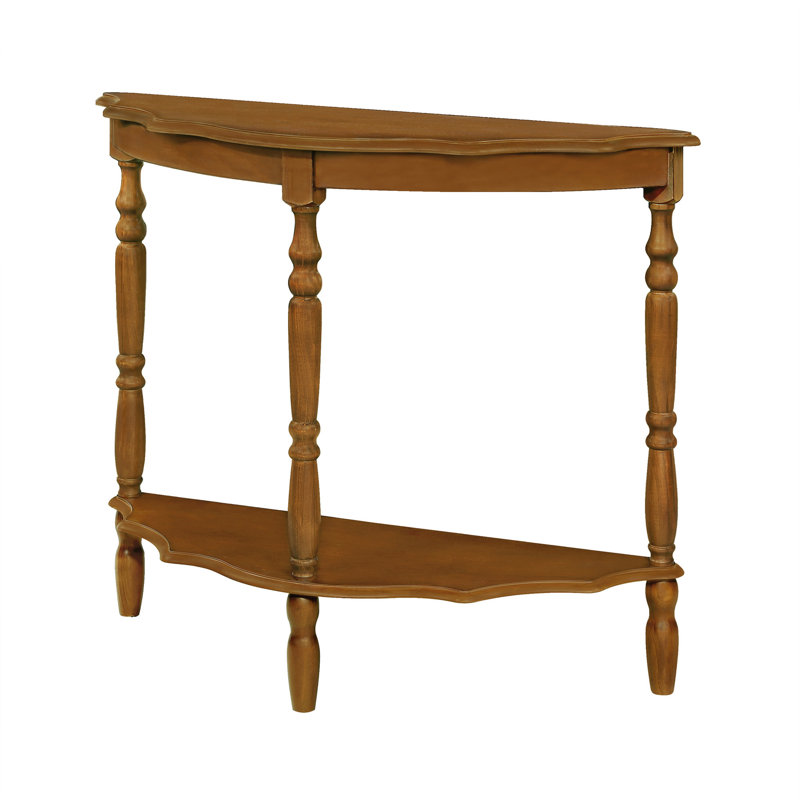 Retro Circular Curved Half-Moon Console Table with Cloud Design Top and Open Shelf Solid Wood Frame and Legs, Brown
