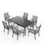Ensemble de salle à manger de patio 7 pièces, ensemble de table et chaises d'extérieur pour 6, 6 chaises en polyester enduit de PVC, 1 table rectangulaire en fer avec trou de parasol réglable, ensemble de mobilier de patio pour terrasse, jardin, pelouse, bord de piscine, gris-109335929