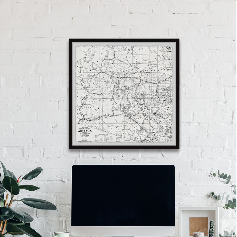 Arizona Gray Map - Reproduction d'art graphique sur papier encadré, H 32 po x l 32 po x P 1,5 po