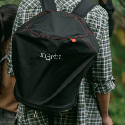 InGrill Weather-Resistant Waterproof Canvas Cover Backpack – Protective Carrying Bag for Mini Barrel Grill, Heavy-Duty Black Canvas Outdoor Cover with Shoulder Straps