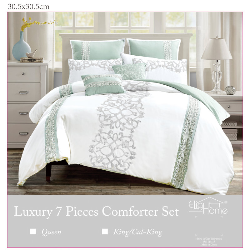 Chaela Polyester Damask Comforter Set, Queen Comforter + 6 Additional Pieces