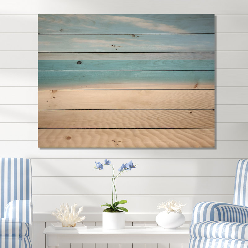«Coastal Hush Dreaming Beach Sand», art mural en bois côtier sur bois de pin naturel, H 30 po x l 40 po
