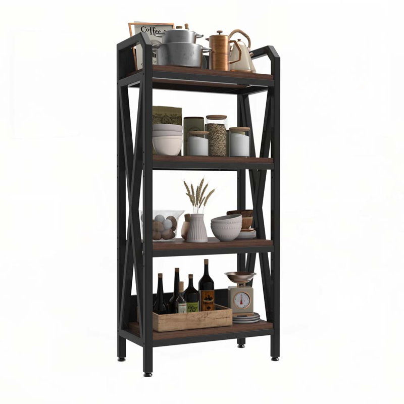 Bakers Rack 4-Level Open Shelves Steel &amp; Wood Classic Farmhouse 56.3'' H x 25.6'' L | Steel,Wood | Classic
