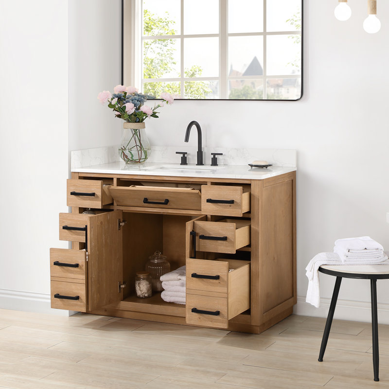 Ensemble de meuble-lavabo simple 48 po Gavino, Marron clair, Noir mat