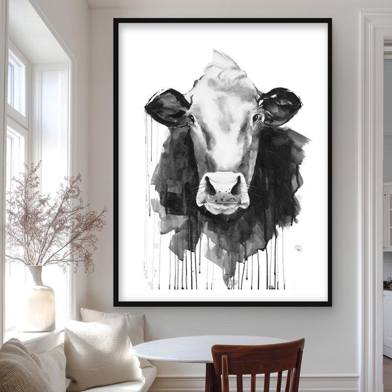Vache - imprimé mat noir avec cadre pour la cuisine, H 48 po x l 36 po, Noir