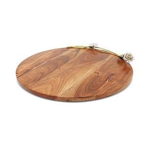Aricela Wood Charcuterie Board With White Lotus Design