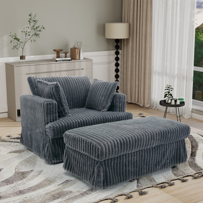  Chaise longue surdimensionnée en velours côtelé avec repose-pieds