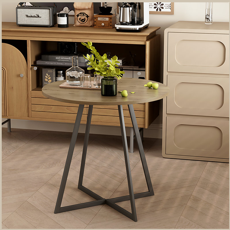 31.5 Inch Round Dining Table, Small Circle Kitchen Table with Metal Black Legs for 2-4 people,Modern Dining Room Table, Brown (only table)