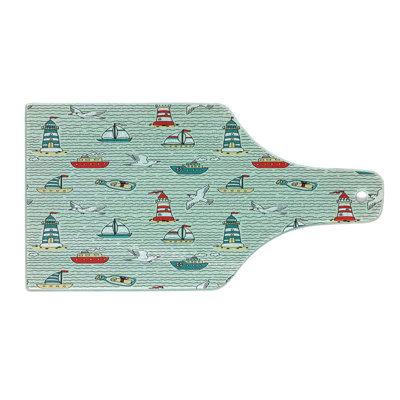 Ambesonne Lighthouse Tempered Glass Cutting Board Message Bottle Gulls Multicolor
