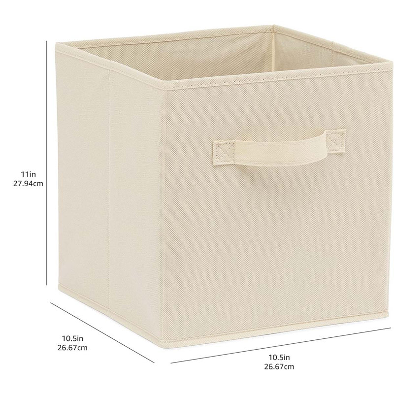 Basics Cube Organizer Storage Bins Handles, Collapsible Fabric, Pack Of 6, 10.5"X10.5"X11", Beige
