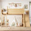 Lit mezzanine double avec tablettes de rangement et garde-robe, lits mezzanine en bois massif avec glissières amovibles et échelles, aucune boîte à ressorts nécessaire, naturel-344609907-344609909