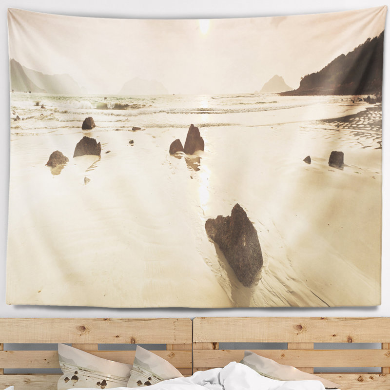 Lever du soleil sur la tapisserie panoramique de la mer rocheuse Seashore, H 32 po x l 39 po