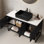 Ensemble de meuble-lavabo et de meuble-lavabo autoportant avec 3 portes et 3 tablettes ouvertes TULIO, lavabo rectangulaire en céramique noire et comptoir en pierre frittée blanc de Carrare, noir (nouveau SKU)
