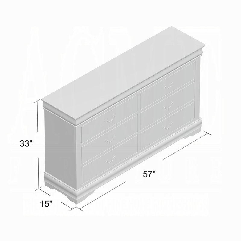 Bivins 6 Drawer 57" W Double Dresser (Mirror Not Included), White