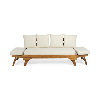 Lit de jour extensible avec coussins, canapé d'extérieur en bois d'acacia avec accoudoirs réglables, canapé convertible d'extérieur avec coussins et coussins amovibles pour patio, porche, bord de piscine