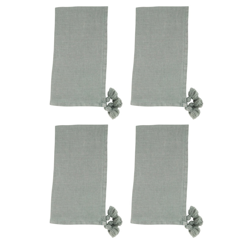 Ivory Linen Tassel Corner Table Napkins Set of 4