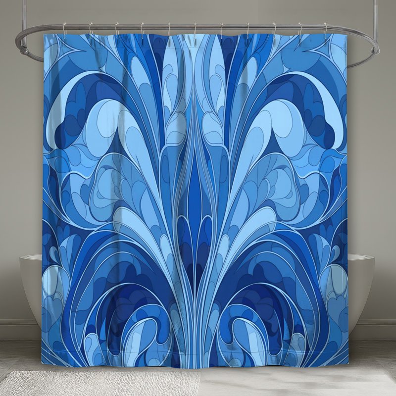 Intricate Abstract Swirls Shower Curtains Extra Long, 73"H x 70"W, Blue