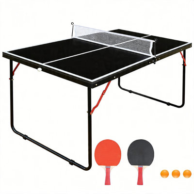 Table de ping-pong pliable de 137 cm (4,5 pieds), avec filet et 2 raquettes. Facile à ranger - 137 x 76 x 67 cm (54 x 30 x 26,4 pouces) - MDF - 1 pièce - Noir - Pliable et portable