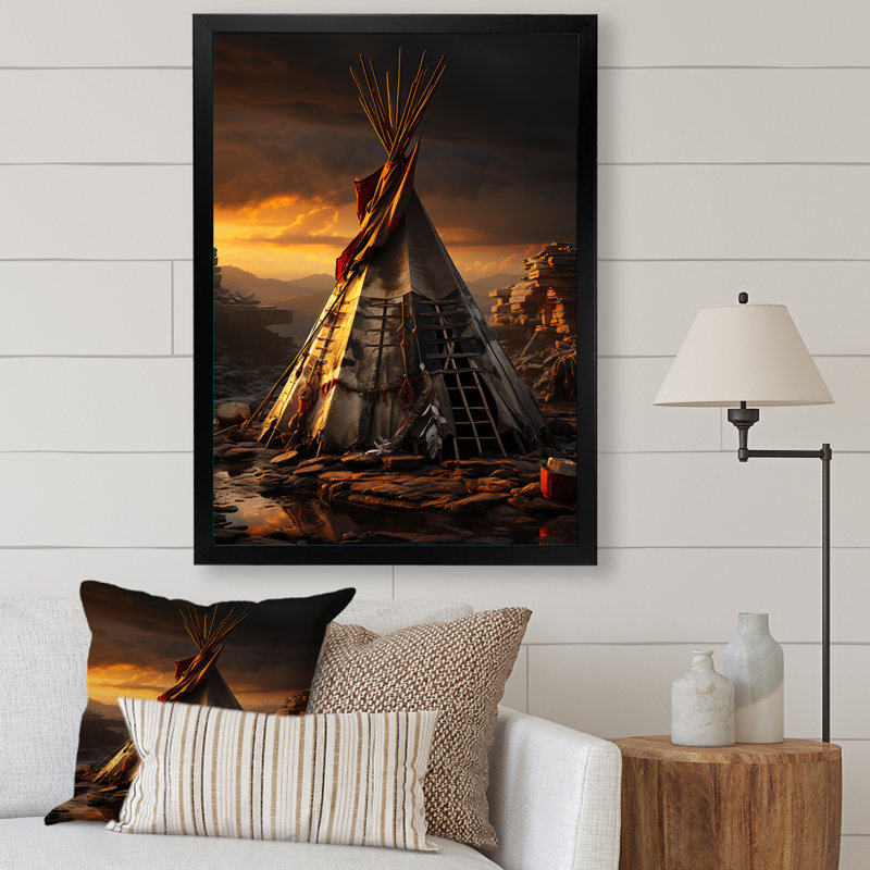 «Native Tipi Soulful Sanctuary», reproduction sur toile, H 40 po x l 30 po x P 1,5 po, Cadre photo noir
