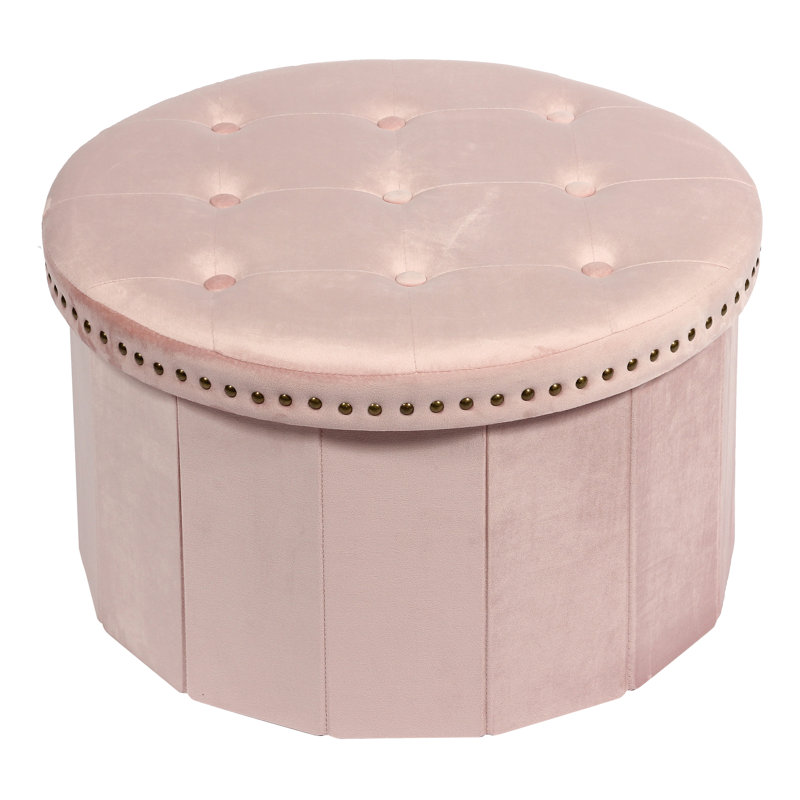 Evony 58cm Wide Velvet Tufted Round Ottoman with Storage, Pink