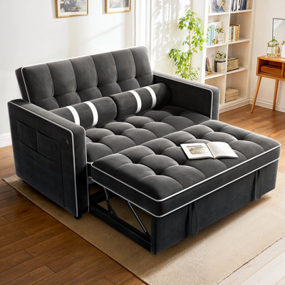 Brittany  3 in 1 Pull Out Sofa Bed with Adjustable Backrest, 70" Convertible Loveseat Velvet Sleeper Sofa with USB Port, Side Pockets & Cylinder Pillows for Living Room Apartment