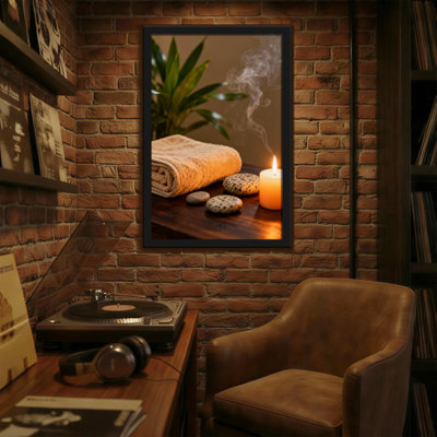 Bath & Laundry Candle Smoke Stones Towel Plant Warm Light Serenity