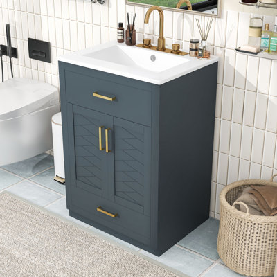 Bathroom Vanity with Integrated Ceramic Sink, 2-Door Cabinet, Tip-Out Drawer and Storage Drawer