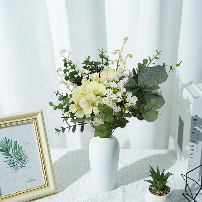 Faux fleurs mixtes artificielles en forme de boîte de tiges d'eucalyptus artificiel pour la maison, le mariage, l'intérieur et l'extérieur