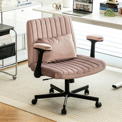 Chaise de bureau rose à accoudoirs croisés avec roulettes et pivot à 360 degrés - convient à la lecture à domicile | Meuble ajustable avec fonction de confort réglable