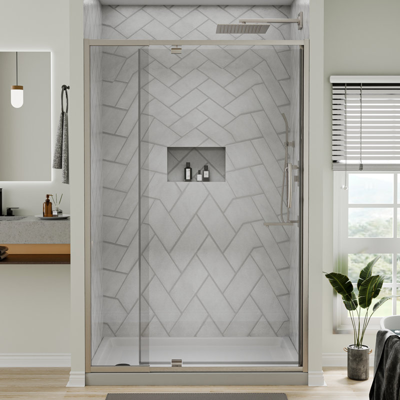 Porte de douche à pivot 38-42 "de large X 71" de haut avec verre transparent, Nickel brossé