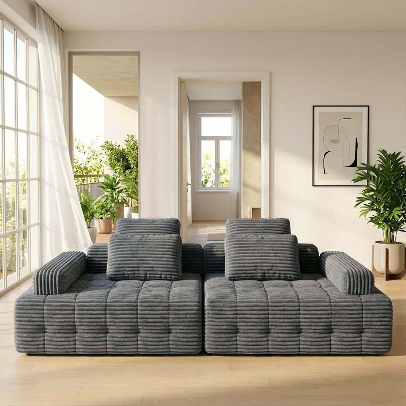 Boneless 109"Modular Sectional Cloud Sofa ,Modern Minimalist Corduroy Upholstery Couch, Deep Seat Sofas Boneless Couches - No Assembly Required for Living Room