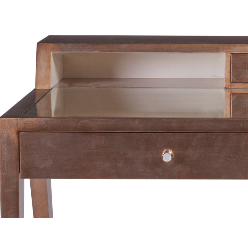 Transitional Warm Brown Desk with Hutches and Glass Inset